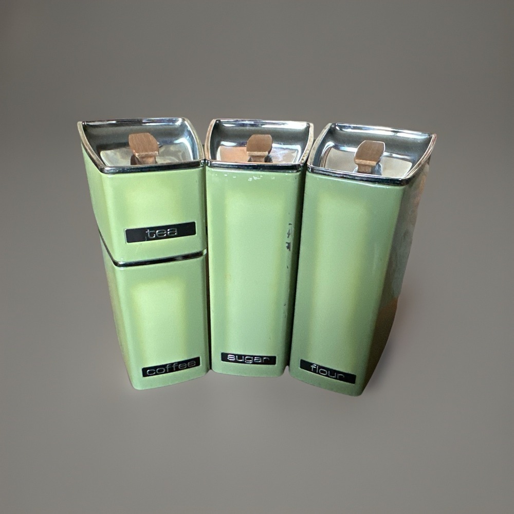 Avocado Green Canisters Lincoln Beautyware Canisters Mcm 60s Stackable 4